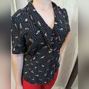 Vintage🌸 Dorothy Schoelen Woody Car Size S Women's Button Up Blouse